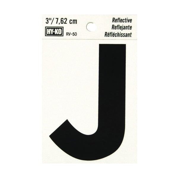 HY-KO Reflective Letter Character: J 3 in H Character Black Character Silver Background Vinyl