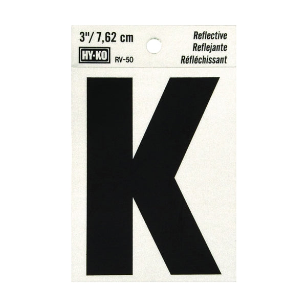 HY-KO Reflective Letter Character: K 3 in H Character Black Character Silver Background Vinyl