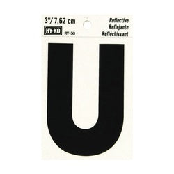 HY KO RV 50/U Reflective Letter Character: U 3 in H Character Black Character Silver Background Vinyl