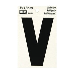 HY KO RV 50/V Reflective Letter Character: V 3 in H Character Black Character Silver Background Vinyl