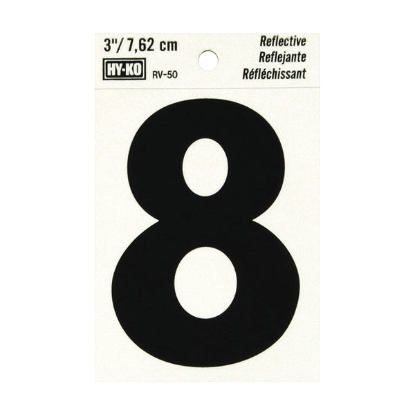 HY-KO Reflective Sign Character: 8 3 in H Character Black Character Silver Background Vinyl