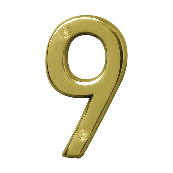 HY-KO Prestige House Number Character: 9 4 in H Character Brass Character Solid Brass