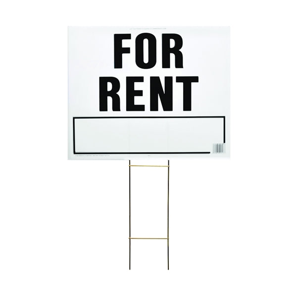 HY-KO Lawn Sign Rectangular FOR RENT Black Legend White Background Plastic