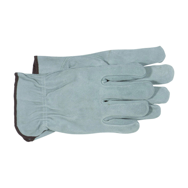 BOSS Driver Gloves L Keystone Thumb Open Shirred Elastic Back Cuff Cowhide Leather Gray