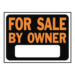 HY KO Hy Glo Series 3007 Identification Sign For Sale By Owner Fluorescent Orange Legend Plastic