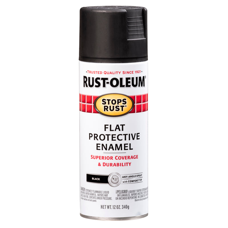 RUST-OLEUM STOPS RUST Protective Enamel Spray Paint Flat Black 12 oz Aerosol Can