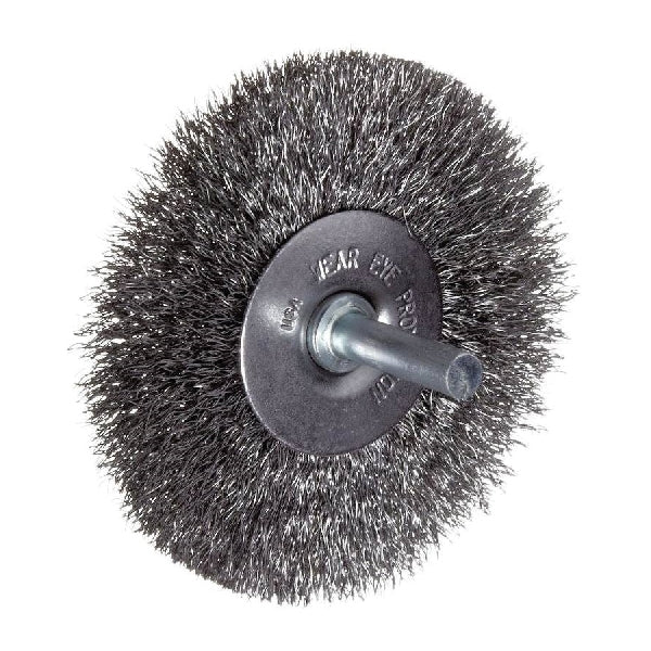 Weiler Crimped Wire Wheel Brush 3 in Dia 1/4 in Arbor/Shank Crimped Bristle 0.014 in Dia Bristle