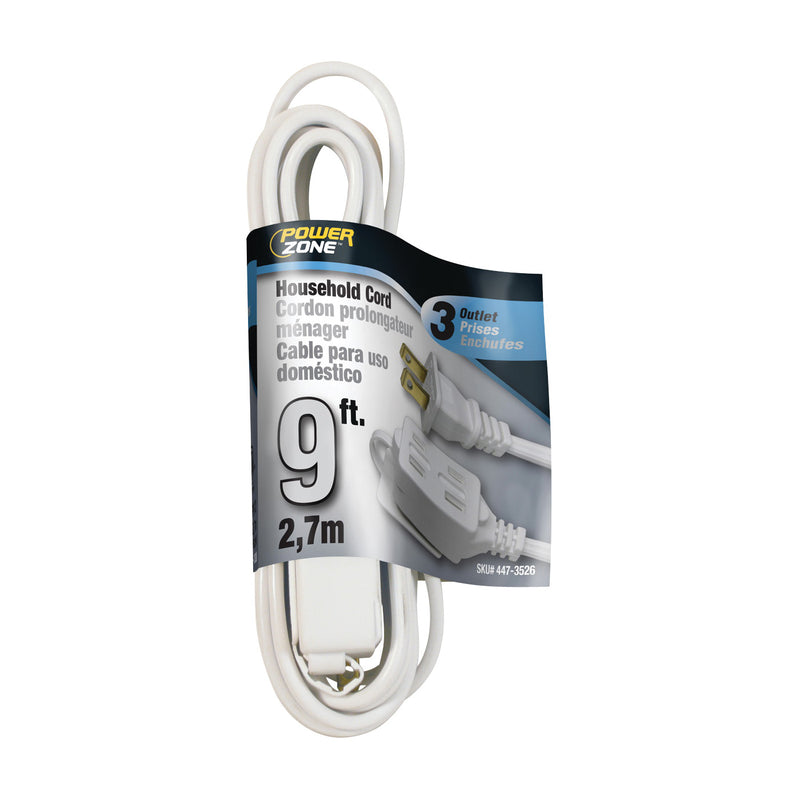 PowerZone Extension Cord 16 AWG Cable 9 ft L 13 A 125 V White