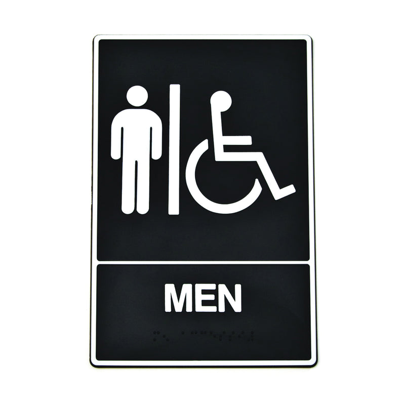 HY-KO Graphic Sign Rectangular MEN White Legend Black Background Plastic 6 in W x 9 in H Dimensions