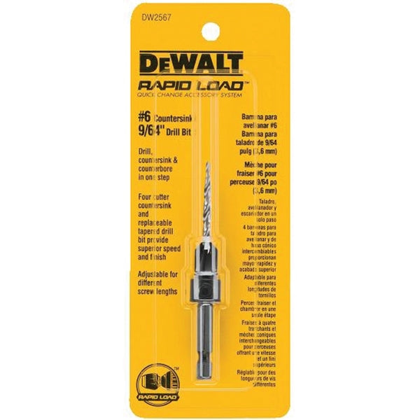 DeWALT Drill Bit 9/64 in Dia 3 in OAL Countersink Spiral Flute 4-Flute 1/4 in Dia Shank Hex Shank