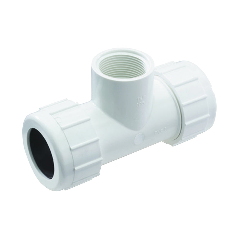 NDS Pipe Tee 1-1/2 in Compression x FNPT PVC White SCH 40 Schedule 150 psi Pressure