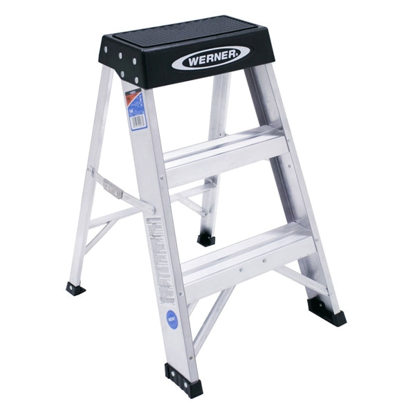 WERNER Step Ladder 8 ft Max Reach H 3 Step 300 lb Type IA Duty Rating 3 in D Step Aluminum Black