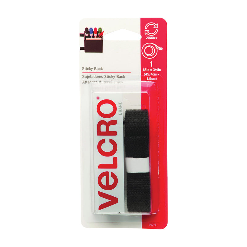 VELCRO Brand Fastener 3/4 in W 18 in L Nylon Black Rubber Adhesive