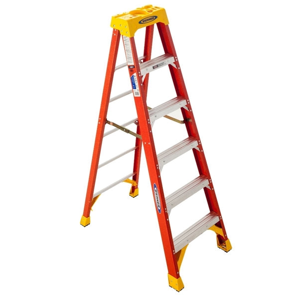 WERNER Step Ladder 10 ft Max Reach H 5 Step 300 lb Type IA Duty Rating 3 in D Step Fiberglass Yellow