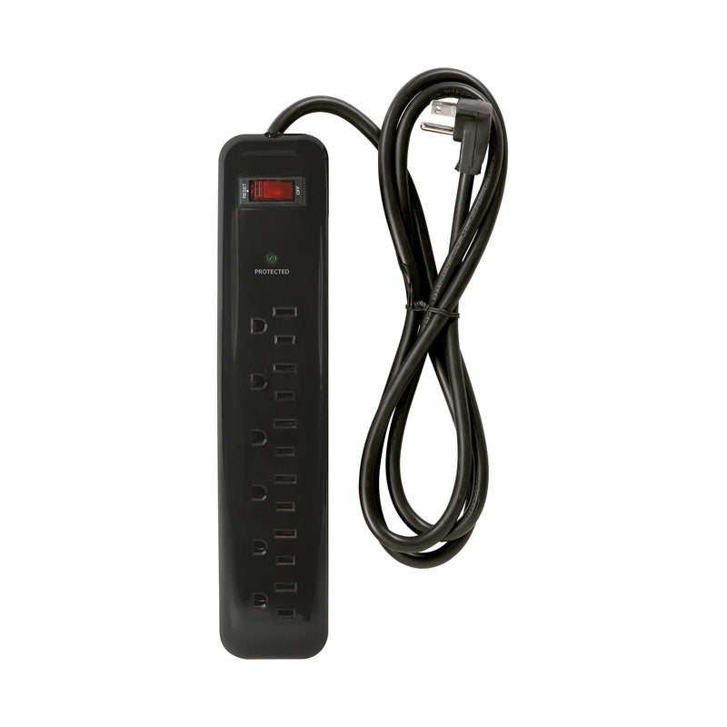 PowerZone Surge Protector Tap Strip 15 A 6-Outlet 1000 J Black