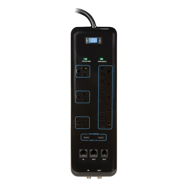 PowerZone Surge Protector Power Strip 15 A 8-Outlet 3600 J Black