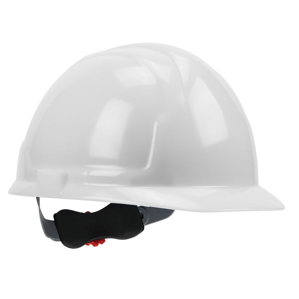 SAFETY WORKS Hard Hat 4-Point Textile Suspension HDPE Shell White Class: E