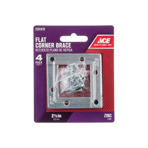ACE Flat Corner Brace 2-1/2 in L 3-3/4 in W 2-1/2 in H Zinc