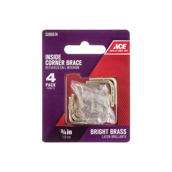 ACE L Corner Brace 3/4 in L 2-3/4 in W 3/4 in H Brass