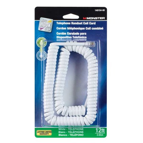 Just Hook It Up Telephone Handset Coil Cord 4-Conductor White Sheath 12 ft L