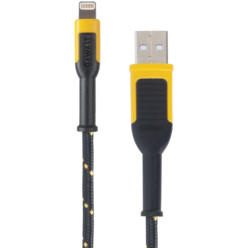 DeWALT Charger Cable iOS USB Kevlar Fiber Sheath Black/Yellow Sheath 6 ft L