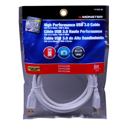 Just Hook It Up High-Performance USB 3.0 Cable Male Male White Sheath 6 ft L