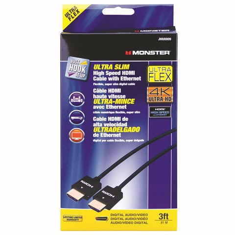 Just Hook It Up High-Speed HDMI Cable with Ethernet Black Sheath 3 ft L