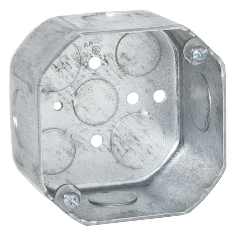 RACO Octagon Box 4 in OAW 2-1/8 in OAD 4 in OAH 6-Gang 9-Knockout Steel Housing Material Gray Galvanized