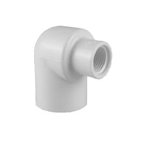 Charlotte Pipe Reducing Elbow 3/4 x 1/2 in Socket x FPT 90 deg Angle PVC White SCH 40 Schedule