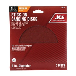 ACE Sanding Disc 6 in Dia 100 Grit Medium Aluminum Oxide Abrasive