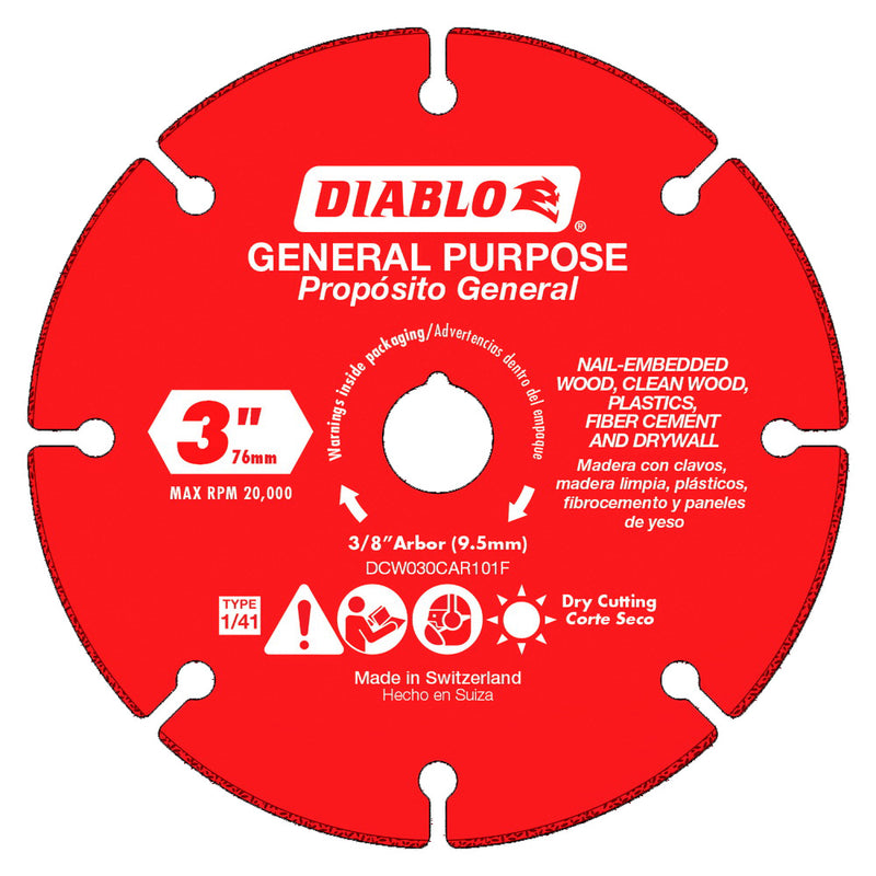 Diablo Cut-Off Wheel 3 in Dia 1.8 mm Thick 3/8 in Arbor Carbide Abrasive