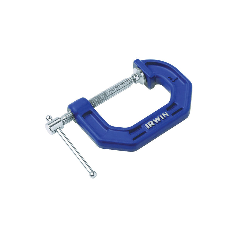 IRWIN C-Clamp 3 in Max Opening Size 2-1/4 in D Throat Cast Iron Body Blue Body