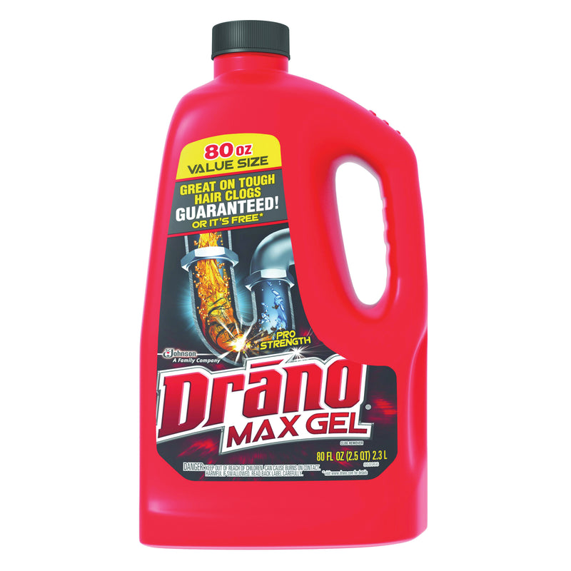 Drano Max Gel Clog Remover Gel Natural Bleach 80 oz Bottle