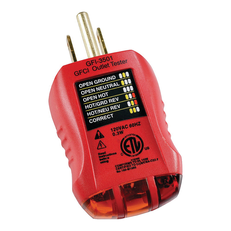 GB Fault Receptacle Tester and Circuit Analyzer Red