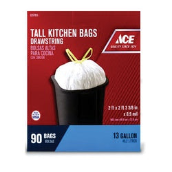 ACE Tall Kitchen Trash Bag 13 gal Capacity Plastic White