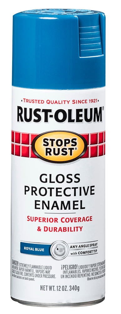 RUST OLEUM STOPS RUST Protective Enamel Spray Paint Gloss Royal Blue 12 oz Aerosol Can