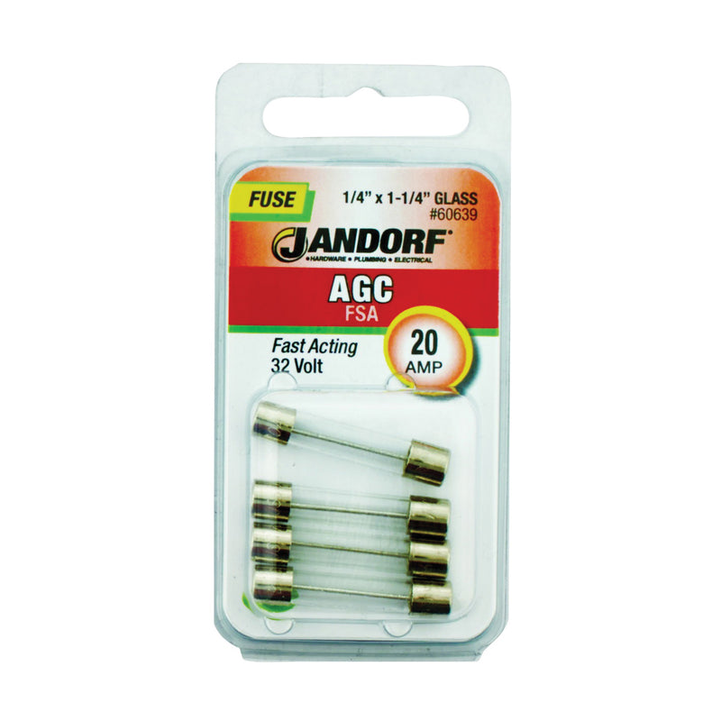 Jandorf Fast-Acting Fuse 20 A 32 V 1 kA Interrupt Glass Body