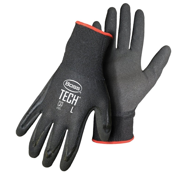 BOSS TECH Gloves XL Knit Wrist Cuff Foam-Nitrile Coating Nylon Glove Black