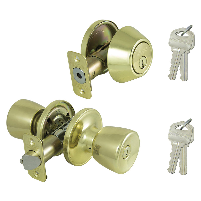 Prosource Deadbolt and Entry Lockset 3 Grade Tulip Handle Keyed Alike Key Brass Polished Brass