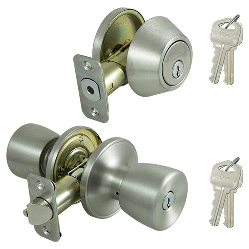 Prosource Deadbolt and Entry Lockset 3 Grade Tulip Handle Keyed Alike Key Stainless Steel KW1 K2 Keyway