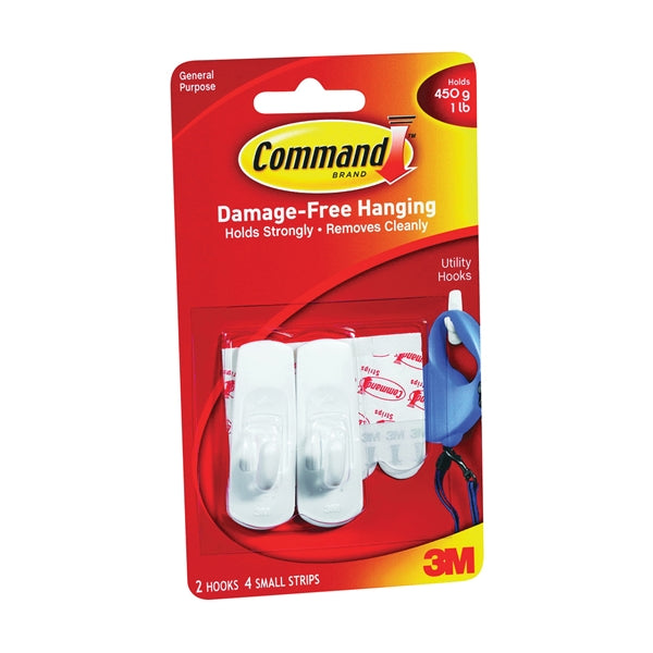 Command Utility Hook 1 lb 2-Hook Plastic White