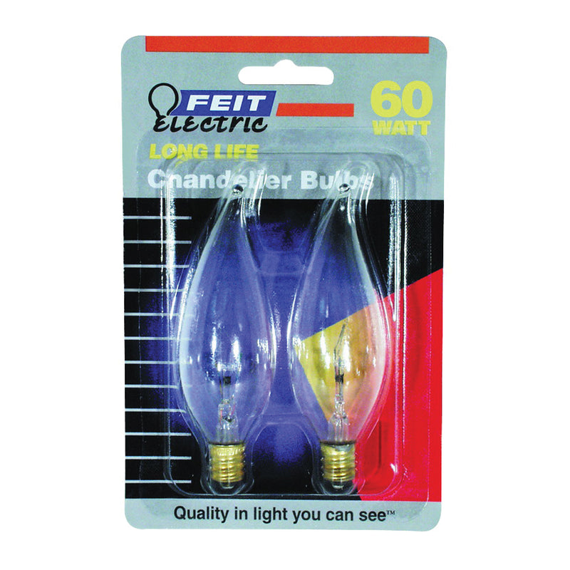 Feit Electric Incandescent Lamp 60 W Flame Tip Lamp Candelabra E12 Lamp Base 2700 K Color Temp