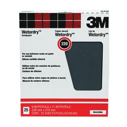 3M Sandpaper 11 in L 9 in W 220 Grit Very Fine Silicone Carbide Abrasive