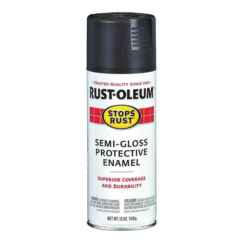 RUST-OLEUM STOPS RUST Protective Enamel Spray Paint Semi-Gloss Black 12 oz Aerosol Can