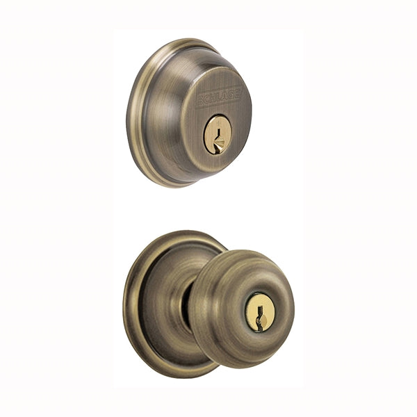 Schlage Georgian Knob Lockset 2 Grade Keyed Alike Key Steel Antique Brass 2-3/8 x 2-3/4 in Backset