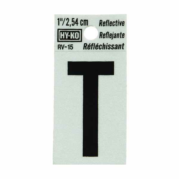 HY-KO Reflective Letter Character: T 1 in H Character Black Character Silver Background Vinyl