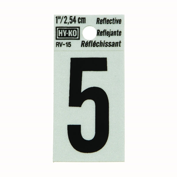 HY-KO Reflective Sign Character: 5 1 in H Character Black Character Silver Background Vinyl