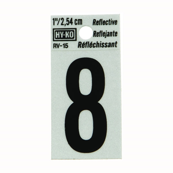 HY-KO Reflective Sign Character: 8 1 in H Character Black Character Silver Background Vinyl