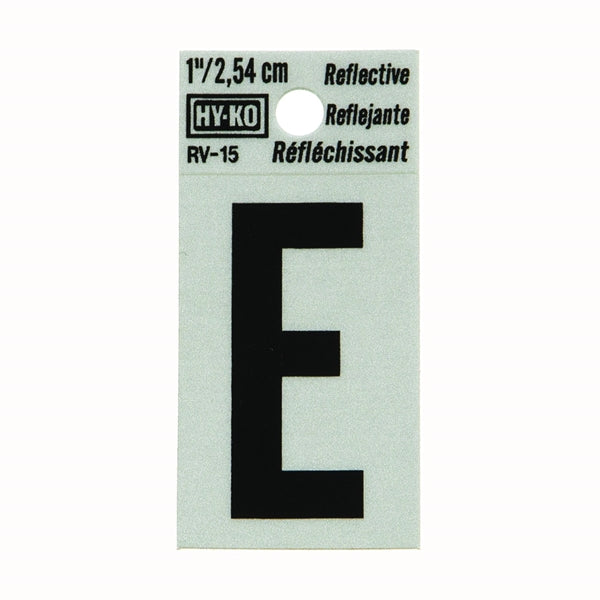 HY-KO Reflective Letter Character: E 1 in H Character Black Character Silver Background Vinyl