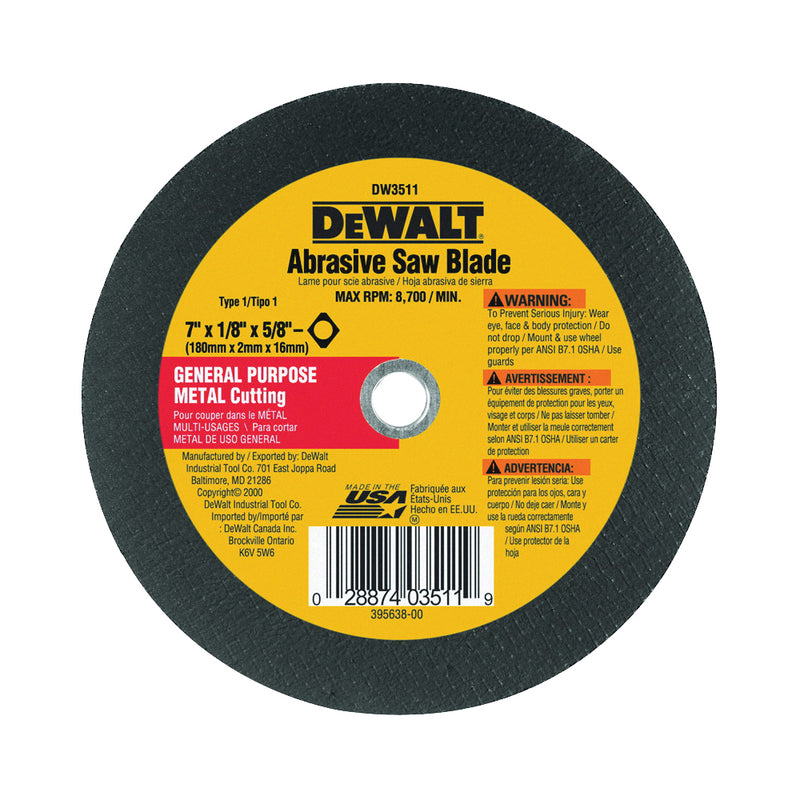 DeWALT HIGH PERFORMANCE Abrasive Saw Blade 7 in Dia 5/8 in Arbor Aluminum Oxide Cutting Edge